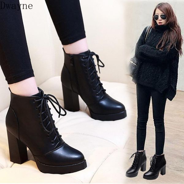 autumn and winter new short boots waterproof platform with high heel boots with martin and bare, Black
autumn and winter new short boots waterproof platform with high heel boots with martin and bare, Black