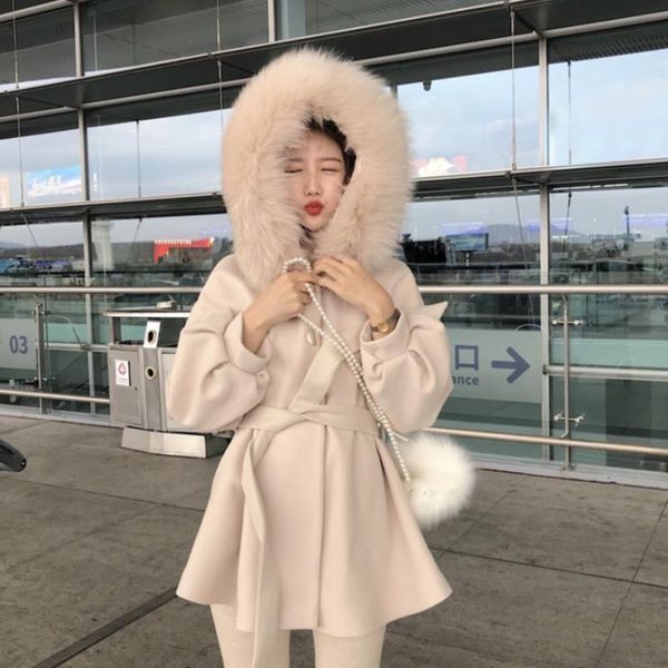 women's fur & faux 2021 winter clothes detachable big collar thick coat long wool, Black
women's fur & faux 2021 winter clothes detachable big collar thick coat long wool, Black