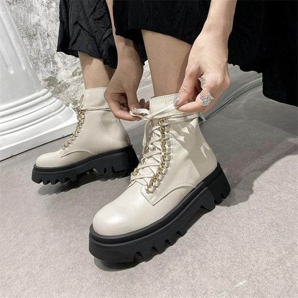 boots pxelena celebrity metal chain chunky platform combat women genuine leather lace up biker autumn shoes plus size 34-43, Black
boots pxelena celebrity metal chain chunky platform combat women genuine leather lace up biker autumn shoes plus size 34-43, Black