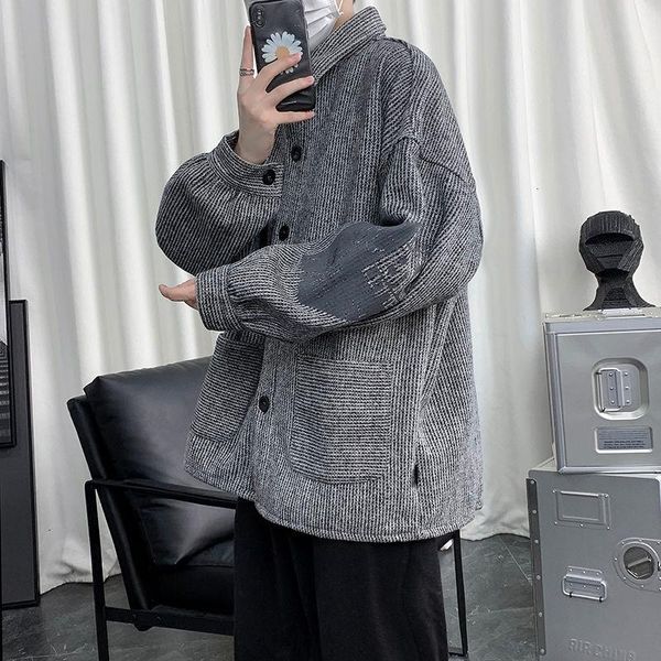 2020autumn and winter new youth popular men's loose striped plus velvet woolen coat fashionable casual lapel single-breasted top, Black
2020autumn and winter new youth popular men's loose striped plus velvet woolen coat fashionable casual lapel single-breasted top, Black