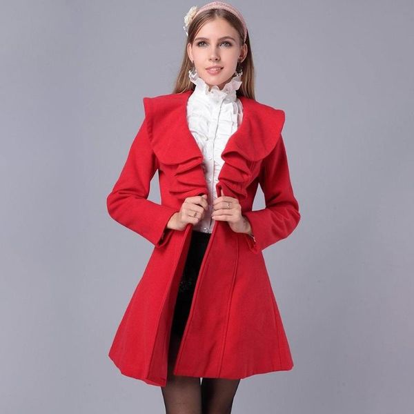 winter coat women woolen outerwear female slim medium-long plus size single breasted ruffles collar wool coat, Black
winter coat women woolen outerwear female slim medium-long plus size single breasted ruffles collar wool coat, Black