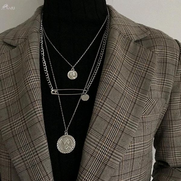 aomu coin portrait paperclip pendant design punk chic metal long chain necklace for women men multilayer necklace jewelry, Silver
aomu coin portrait paperclip pendant design punk chic metal long chain necklace for women men multilayer necklace jewelry, Silver
