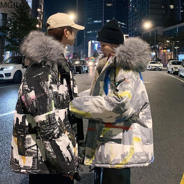 men's down & parkas 2021 winter thick warm couple hooded cotton clothing fashion graffiti print large size coat, Black
men's down & parkas 2021 winter thick warm couple hooded cotton clothing fashion graffiti print large size coat, Black