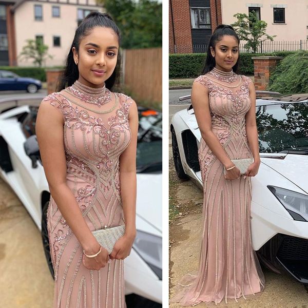 in fashion pink high neck sleeveless beading sequins mermaid prom dress 2020 long evening party gown high school graduation gown, Black
in fashion pink high neck sleeveless beading sequins mermaid prom dress 2020 long evening party gown high school graduation gown, Black