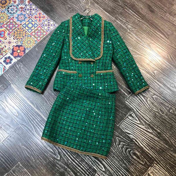 two piece dress designer fashion women's suit with skirt winter luxury green sequins tweed jacket and plaid elegant party outfits zjq7, White
two piece dress designer fashion women's suit with skirt winter luxury green sequins tweed jacket and plaid elegant party outfits zjq7, White