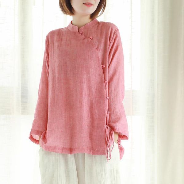 johnature 2020 chinese style new women stand shirts button seven sleeve autumn blouses solid color belt women vintage shirts top, White 
johnature 2020 chinese style new women stand shirts button seven sleeve autumn blouses solid color belt women vintage shirts top, White