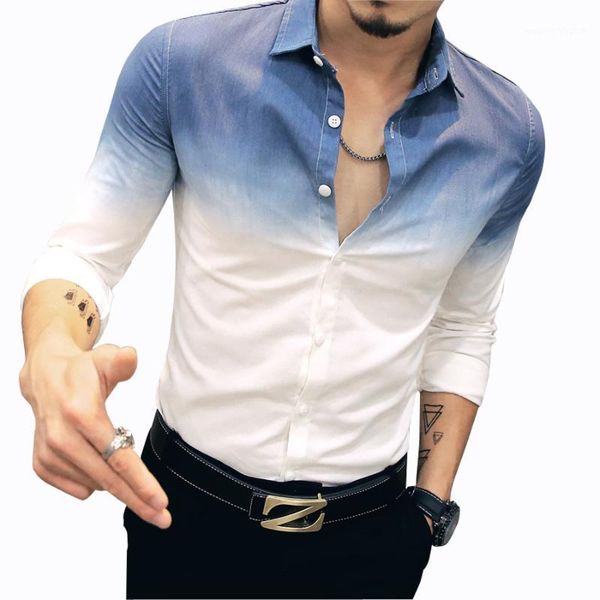 men's casual shirts 2021 autumn men slim fit long sleeve shirt for male designer gradient camisa brand dress big size ~5xl1, White;black
men's casual shirts 2021 autumn men slim fit long sleeve shirt for male designer gradient camisa brand dress big size ~5xl1, White;black