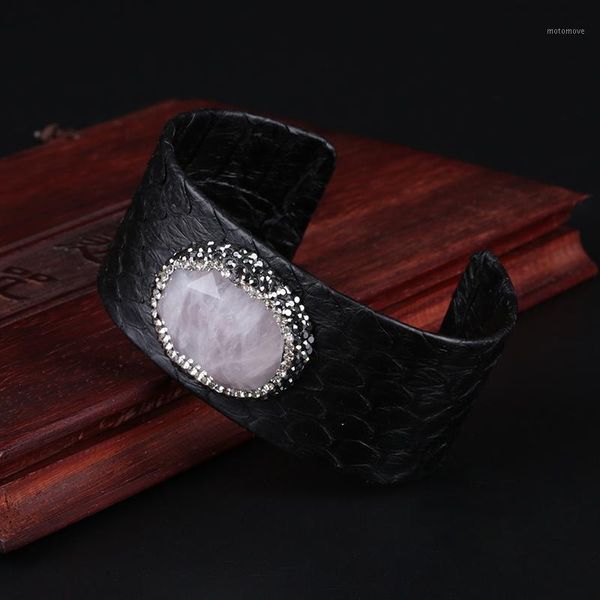 bangle cut angle oval natural glitter stone bead charm pave rhinestone deep blackpython leather wide wrap open cuff for women1, Black
bangle cut angle oval natural glitter stone bead charm pave rhinestone deep blackpython leather wide wrap open cuff for women1, Black