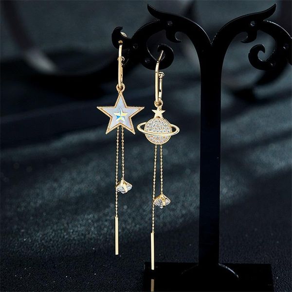 simple cute pentagram earth long tassel drop earrings for women crystal asymmetry earring korean fashion jewelry statement 2020, Silver
simple cute pentagram earth long tassel drop earrings for women crystal asymmetry earring korean fashion jewelry statement 2020, Silver