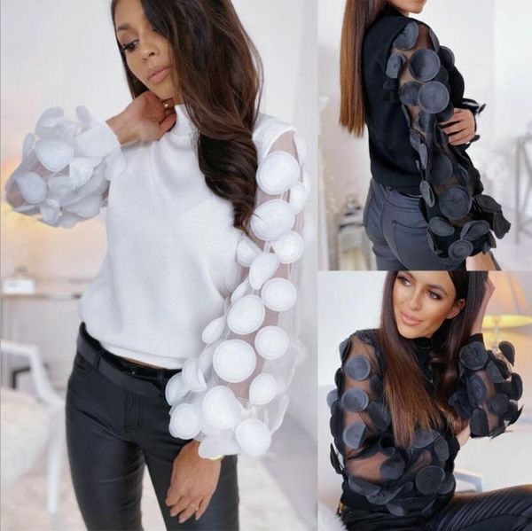 fashion women spring autumn shirts dot print lace decor see through o-neck puff sleeve solid color slim pullovers, White
fashion women spring autumn shirts dot print lace decor see through o-neck puff sleeve solid color slim pullovers, White