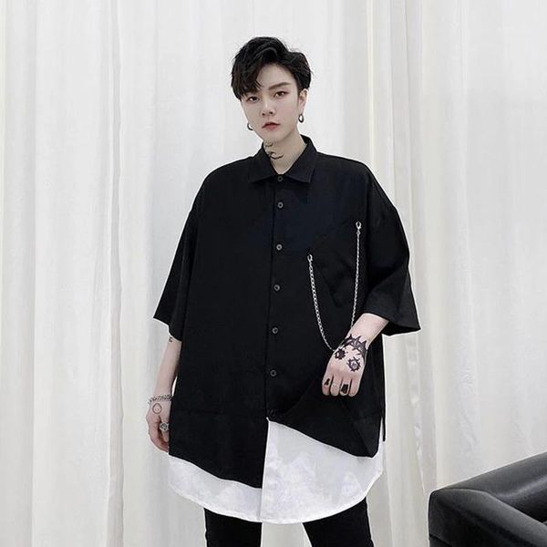men's casual shirts men metal chain pendant black white splice hem short sleeve loose shirt male japan korea style hip hop shirt1, White;black
men's casual shirts men metal chain pendant black white splice hem short sleeve loose shirt male japan korea style hip hop shirt1, White;black