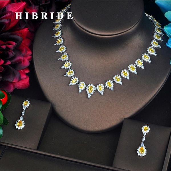 HIBRIDE Fashion Sparkly Yellow Cubic Zirconia Pave Dubai Full Jewelry Sets For Women Earring Necklace Set Christmas Gift N-321, Silver
HIBRIDE Fashion Sparkly Yellow Cubic Zirconia Pave Dubai Full Jewelry Sets For Women Earring Necklace Set Christmas Gift N-321, Silver