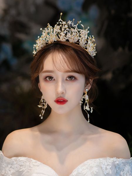 2020 bridal baroque atmosphere handmade princess crown earring set wedding headdress, Silver
2020 bridal baroque atmosphere handmade princess crown earring set wedding headdress, Silver
