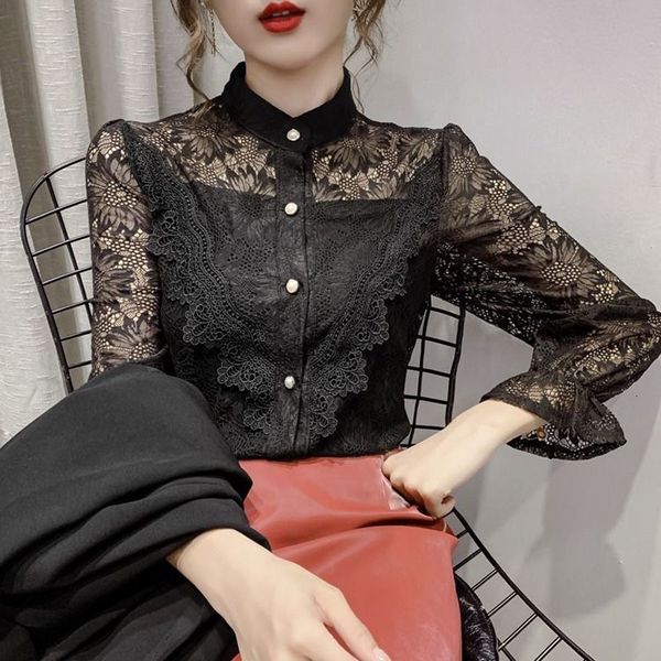 elegant floral 2021 embroidery petal lace women's blouses new transparent solid office shirt f0hb, White
elegant floral 2021 embroidery petal lace women's blouses new transparent solid office shirt f0hb, White
