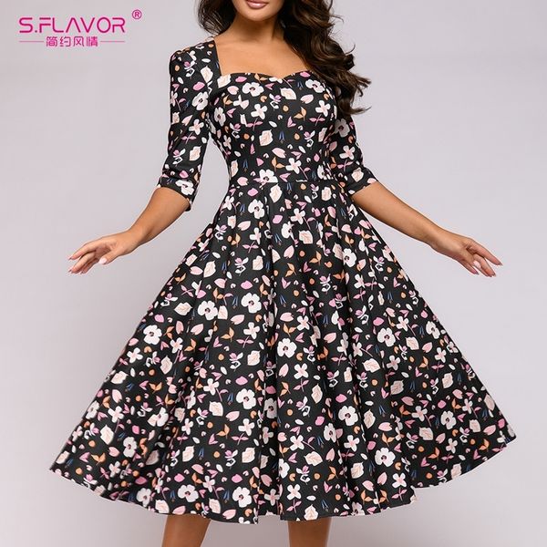 s.flavor women square neck casual floral print dress autumn winter women 3/4 sleeve a line dress female midi party vestidos 201028, Black;gray
s.flavor women square neck casual floral print dress autumn winter women 3/4 sleeve a line dress female midi party vestidos 201028, Black;gray