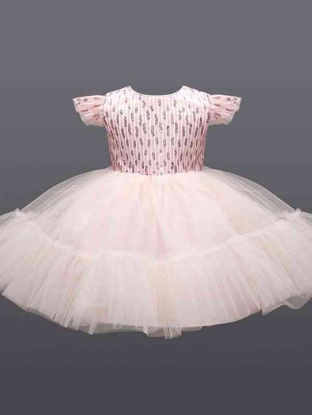 baby sequin decor bow back mesh hem party dress she, Red;yellow