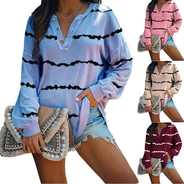 women fashion stripe printed t shirt autumn spring soft chest button v-neck long sleeve loose oversized casual tee, White
women fashion stripe printed t shirt autumn spring soft chest button v-neck long sleeve loose oversized casual tee, White