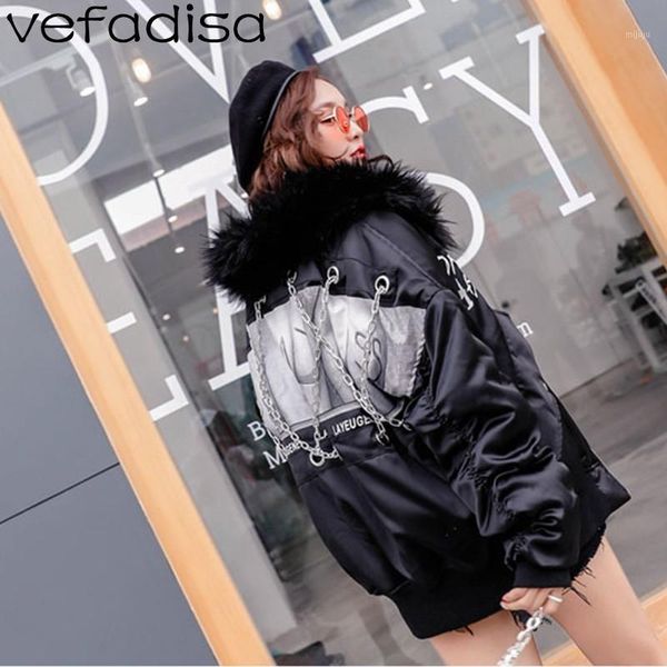 vefadisa winter letter print hooded parkas short warm chain bread coat women large fur collar parkas patchwork coat zld1741, Black
vefadisa winter letter print hooded parkas short warm chain bread coat women large fur collar parkas patchwork coat zld1741, Black