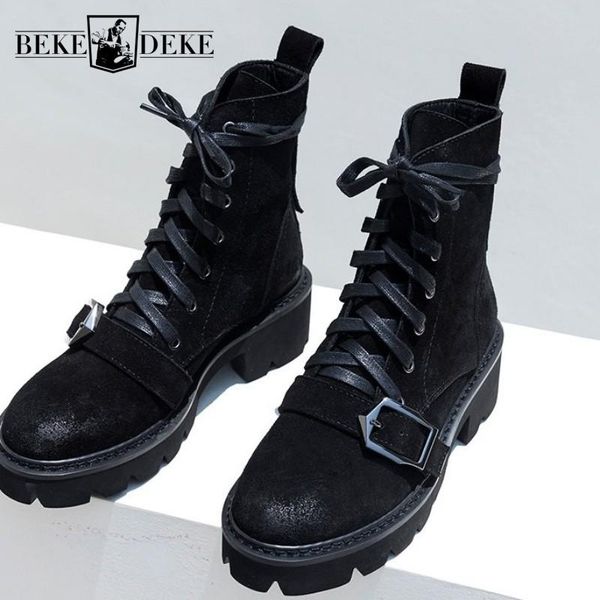boots winter women cow suede leather motorcycle lace up block heels ankle fashion buckle warm fleece lining shoes big size, Black
boots winter women cow suede leather motorcycle lace up block heels ankle fashion buckle warm fleece lining shoes big size, Black