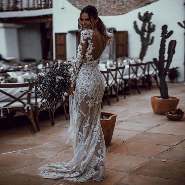 white sequined lace mermaid wedding dresses with long sleeve abiti da sposa backless see through berta wedding gowns 
white sequined lace mermaid wedding dresses with long sleeve abiti da sposa backless see through berta wedding gowns