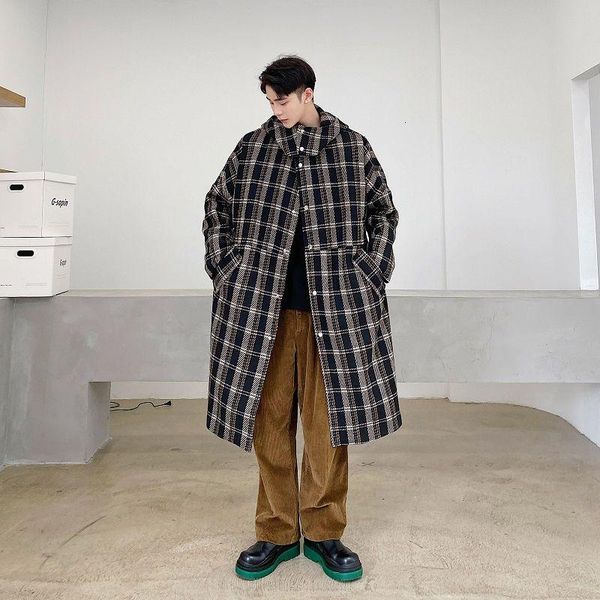 men's wool & blends korean plaid woolen coat fashion retro casual oversize long men loose hooded mens overcoat m, Black
men's wool & blends korean plaid woolen coat fashion retro casual oversize long men loose hooded mens overcoat m, Black