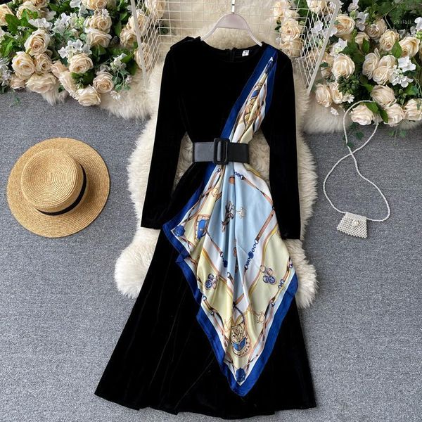 vintage elegant print scarf velour dresses band waist vestidos mujer women velvet dresses women party wedding1, Black;gray
vintage elegant print scarf velour dresses band waist vestidos mujer women velvet dresses women party wedding1, Black;gray