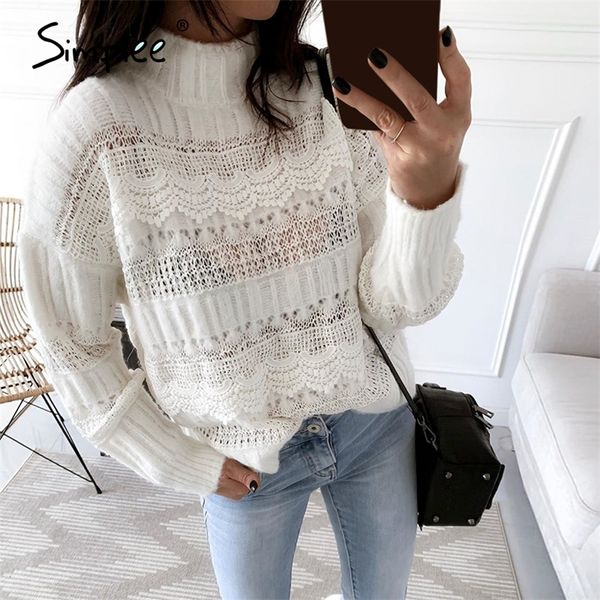 simplee knitted hollow out sweater women drop-shoulder sleeve pullover loose high-necked white sweater autumn winter 2020 lj201017, White;black
simplee knitted hollow out sweater women drop-shoulder sleeve pullover loose high-necked white sweater autumn winter 2020 lj201017, White;black