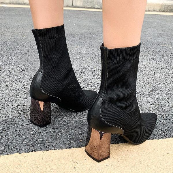 black women sock boots pointed toe knitting ankle boots 7cm chunky high heels women pumps slim fit bota feminina
black women sock boots pointed toe knitting ankle boots 7cm chunky high heels women pumps slim fit bota feminina