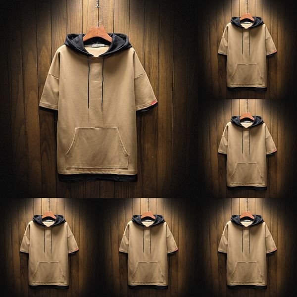 1crhz short sleeve trendy sweater 2019 new solid loose hooded short sleeve sweater combined with large men's color t-shirt t-shirt kf6g, Black
1crhz short sleeve trendy sweater 2019 new solid loose hooded short sleeve sweater combined with large men's color t-shirt t-shirt kf6g, Black