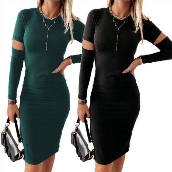 women open hole sleeve bodycon dress long sleeve o-neck pure color dress spring autumn fashion slim skinny dresses, Black;gray 
women open hole sleeve bodycon dress long sleeve o-neck pure color dress spring autumn fashion slim skinny dresses, Black;gray
