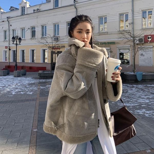 women winter suede jacket 2020 fashion thicken warm lamb motorcycle leather coat ladies short loose coats streetwear trendy, Black
women winter suede jacket 2020 fashion thicken warm lamb motorcycle leather coat ladies short loose coats streetwear trendy, Black