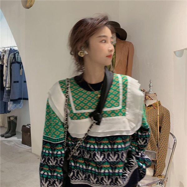 retro japanese wear lazy pullover sweater women's fall / winter 2020 new loose rhombic sweater temperament top, White;black
retro japanese wear lazy pullover sweater women's fall / winter 2020 new loose rhombic sweater temperament top, White;black