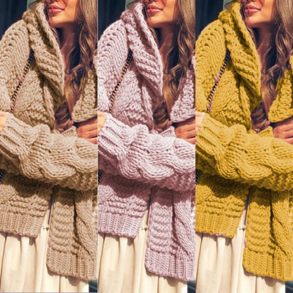 2020 winter fashion coat sweater trend women's solid color coarse knitting hooded cardigan sweater coat yt7wm, White;black
2020 winter fashion coat sweater trend women's solid color coarse knitting hooded cardigan sweater coat yt7wm, White;black