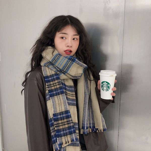 ding zou / japanese and korean classic plaid cashmere scarf for women's winter thickened warm shawl, Blue;gray
ding zou / japanese and korean classic plaid cashmere scarf for women's winter thickened warm shawl, Blue;gray