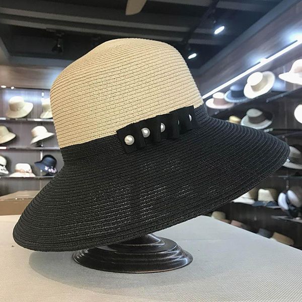 wide brim hats 2021 classical ladies fedora beach sun hat pearls black ribbon women straw summer bucket kuntucky, Blue;gray
wide brim hats 2021 classical ladies fedora beach sun hat pearls black ribbon women straw summer bucket kuntucky, Blue;gray