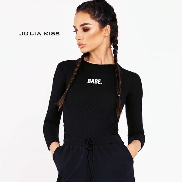 women letter print ribbed bodysuit casual long sleeve bodysuit, Black
women letter print ribbed bodysuit casual long sleeve bodysuit, Black