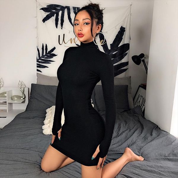 2021 autumn women long sleeve turtleneck bodycon mini dress club night party dress black white package hip skinny vestidos, Black;gray
2021 autumn women long sleeve turtleneck bodycon mini dress club night party dress black white package hip skinny vestidos, Black;gray