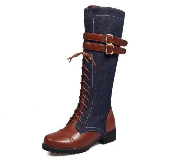 boots vintage cross tied women knee high patchwork denim leather girls riding booties belts zapatos mujer woman shoes ab1116, Black
boots vintage cross tied women knee high patchwork denim leather girls riding booties belts zapatos mujer woman shoes ab1116, Black