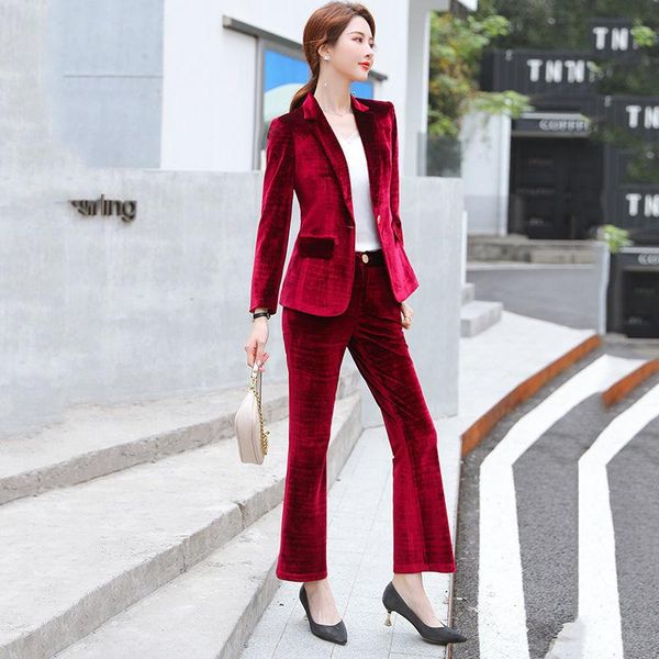 women's two piece pants autumn and winter thick gold velvet suit female korean fashion style high-end professional red small two-piece, White
women's two piece pants autumn and winter thick gold velvet suit female korean fashion style high-end professional red small two-piece, White