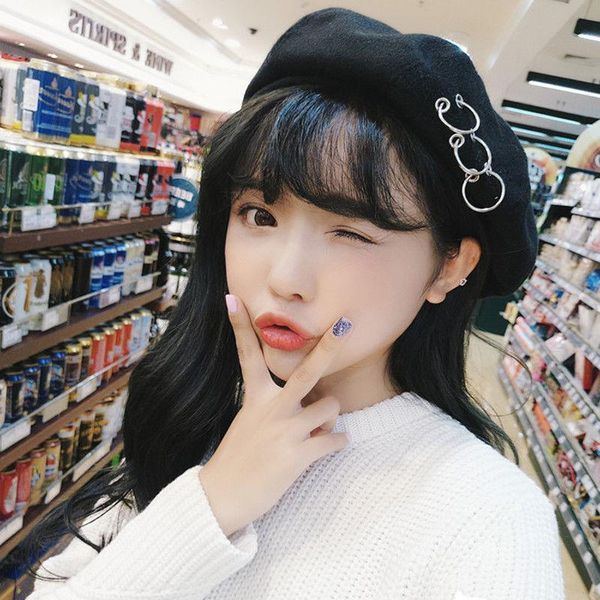 berets hirigin korean style hat women woolen warm beret rings punk winter cap for 6 colors, Blue;gray
berets hirigin korean style hat women woolen warm beret rings punk winter cap for 6 colors, Blue;gray