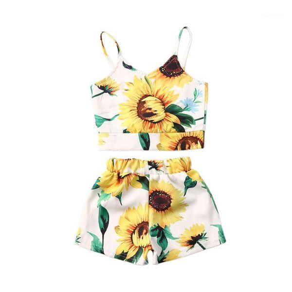 clothing sets baby girl sunflower print 2 piece set sleeveless camisole shorts 1-6years1, White