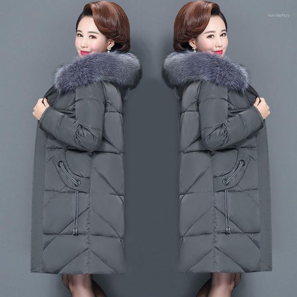 women's down & parkas 2021 autumn winter middle age women korean thick warm fur collar hooded female cotton outwear long coats a1521, Black
women's down & parkas 2021 autumn winter middle age women korean thick warm fur collar hooded female cotton outwear long coats a1521, Black