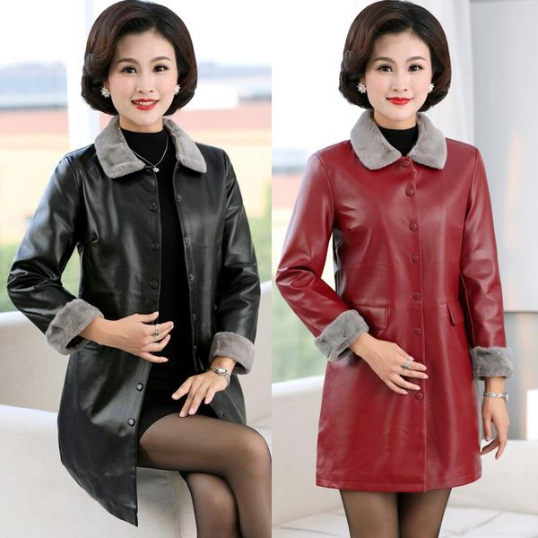 autumn winter women pu faux leather jackets cotton thick plus velvet jacket female medium long coat mom gift loose plus size 5xl, Black
autumn winter women pu faux leather jackets cotton thick plus velvet jacket female medium long coat mom gift loose plus size 5xl, Black