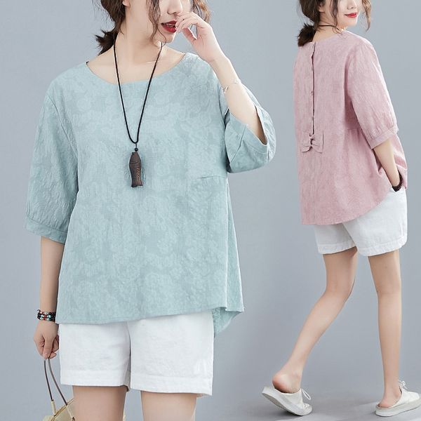 literature and art loose jacquard hemp round neck cotton and linenbutterfly cotton linen five point sleeve t-shirt women's back bow top, White
literature and art loose jacquard hemp round neck cotton and linenbutterfly cotton linen five point sleeve t-shirt women's back bow top, White