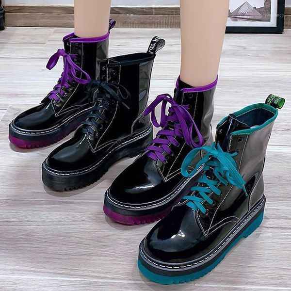 women motorcycle boots 2020 autumn comfortable bare boots colorful jelly platform gothic green lace-up pu female1, Black
women motorcycle boots 2020 autumn comfortable bare boots colorful jelly platform gothic green lace-up pu female1, Black