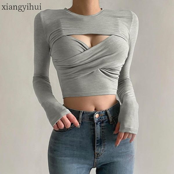 front cross hollow out slim grey t-shirt women o-neck long sleeve pullover 2021 korean chic fashion cropped, White
front cross hollow out slim grey t-shirt women o-neck long sleeve pullover 2021 korean chic fashion cropped, White