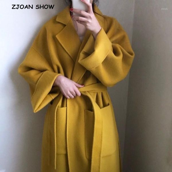 2020 autumn winter large lapel collar casual long loose yellow wool blend trench with wide sash coat tie bow belt outerwear1, Black
2020 autumn winter large lapel collar casual long loose yellow wool blend trench with wide sash coat tie bow belt outerwear1, Black