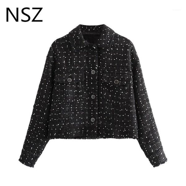 nsz women tweed crop jacket cropped coat long sleeve turn down collar white polka dot black fashion outwear overshirt femme1, Black;brown
nsz women tweed crop jacket cropped coat long sleeve turn down collar white polka dot black fashion outwear overshirt femme1, Black;brown