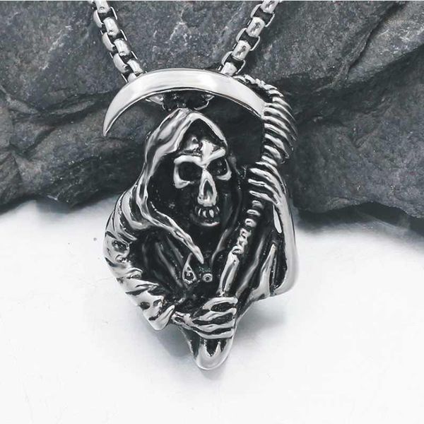 new titanium steel cross skull grim reaper scythe pendant necklace for men personality hip hop punk trend party jewelry, Silver
new titanium steel cross skull grim reaper scythe pendant necklace for men personality hip hop punk trend party jewelry, Silver