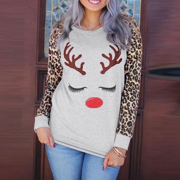 40# christmas elk printing blouse women shirt long sleeve antler print leopard patchwork tunic autumn winter shirts, White
40# christmas elk printing blouse women shirt long sleeve antler print leopard patchwork tunic autumn winter shirts, White
